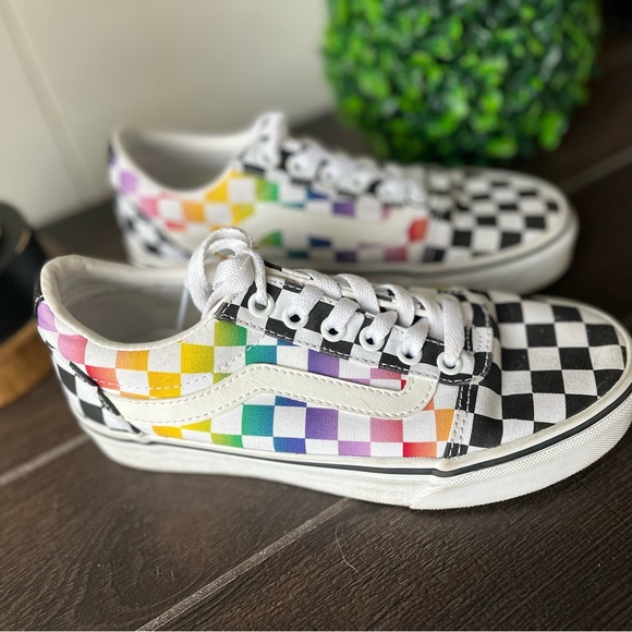 Vans Shoes - Vans Old Skool Rainbow Black White Checkerboard Checkered Shoes Size 6
